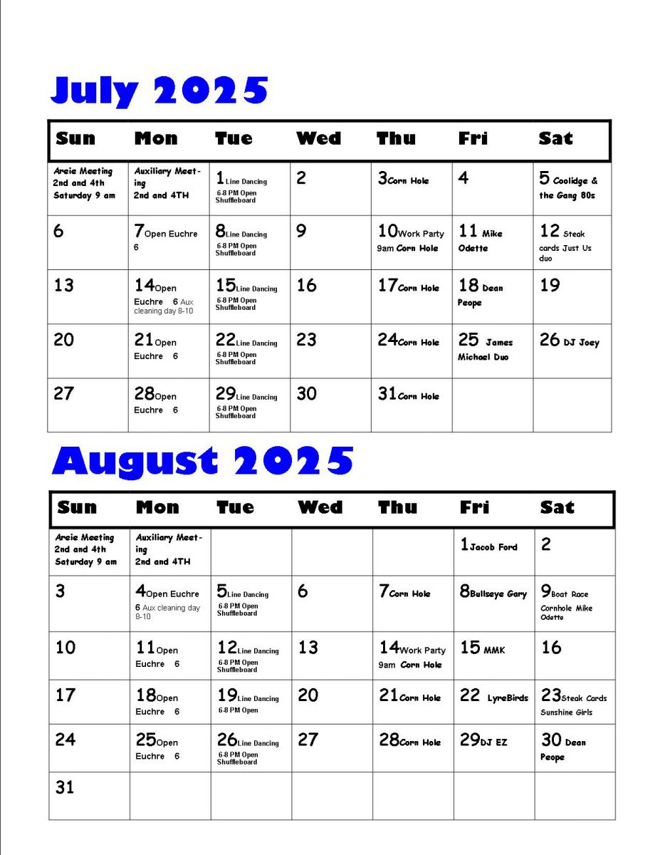 NEWSLETTER July Aug cal